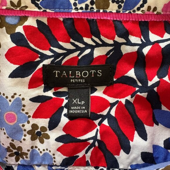 TALBOTS Multi-Color Mod Floral Cotton Long Sleeve Shirt - Picture 3 of 4